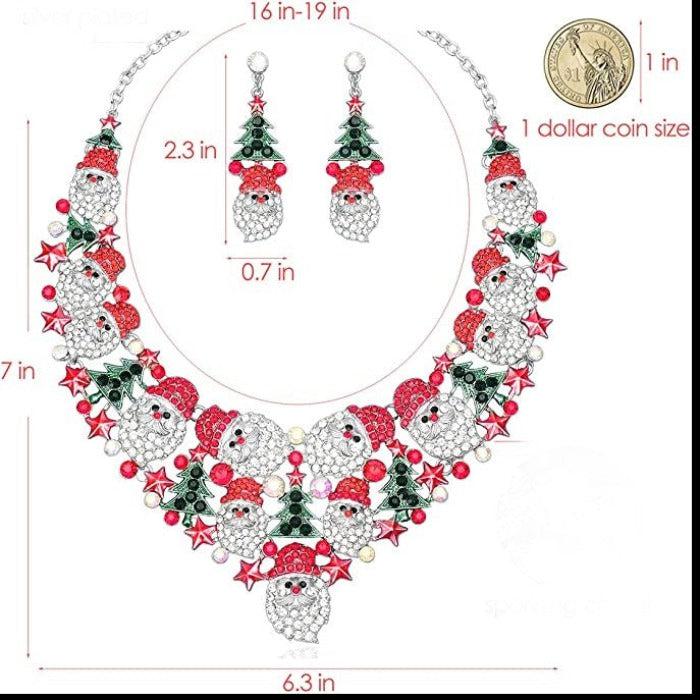 Santa Claus Christmas Rhinestone Collar Evening Necklace Set-Necklace-SPARKLE ARMAND