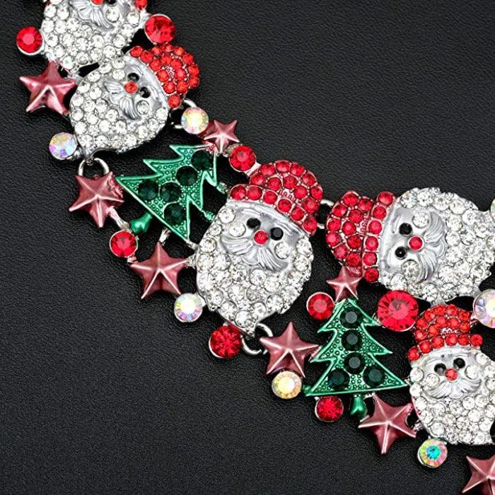 Santa Claus Christmas Rhinestone Collar Evening Necklace Set-Necklace-SPARKLE ARMAND