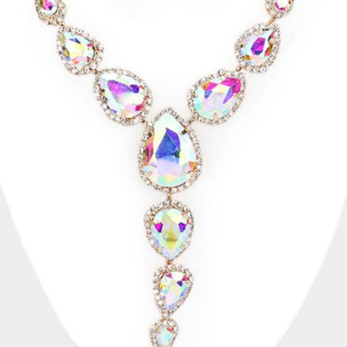 Abalone Teardrop Crystal Rhinestone Collar Drop Necklace Set Sparkle Armand