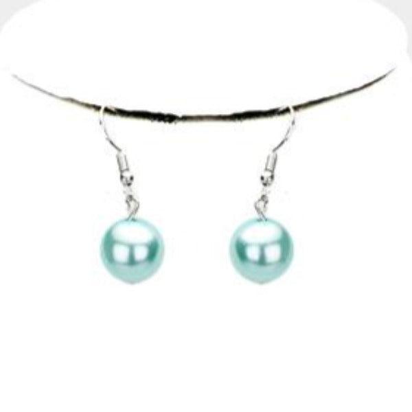 Aqua Blue Pearl (faux) Triple Strand Necklace & Earring Set by SP Sophia Collection