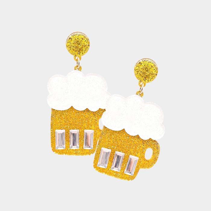 Beer Mug Glittered Resin Dangle Earrings