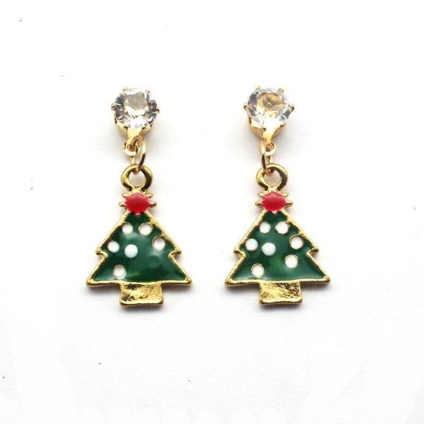 Betsey Johnson Christmas Tree Green Enamel  Rhinestone Earrings