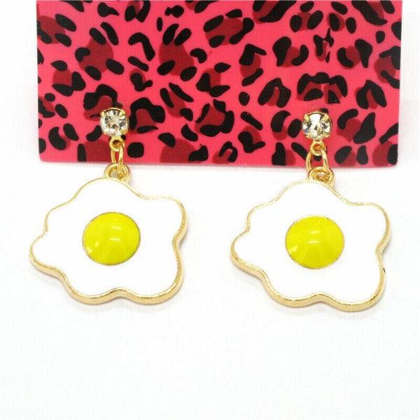 Betsey Johnson Egg Yellow & White Dangle Rhinestone Earrings-Earring-SPARKLE ARMAND