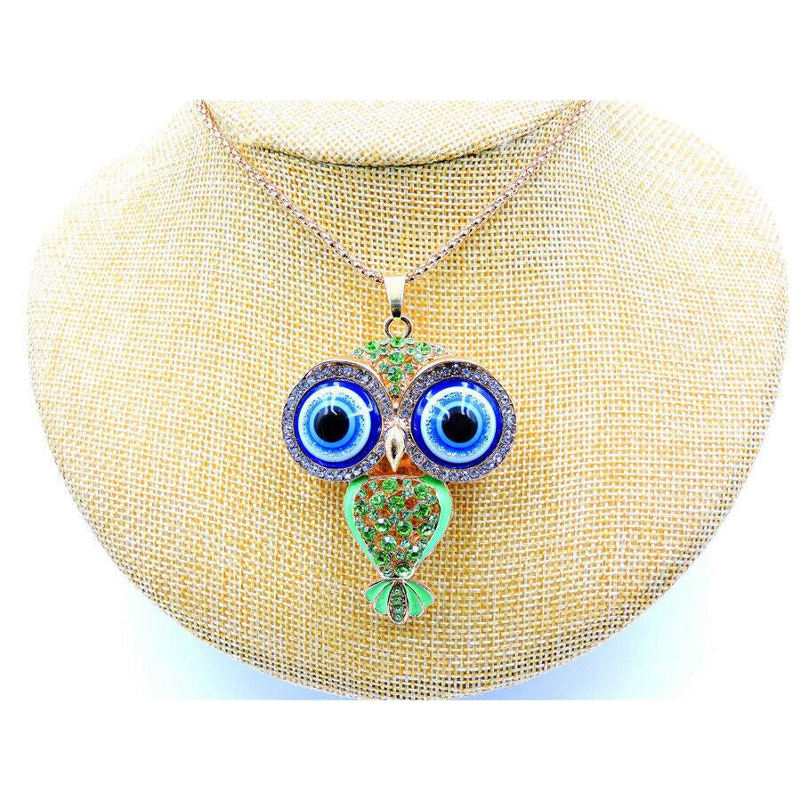 Betsey Johnson Owl Green Crystal Rhinestones Gold Necklace – SPARKLE ARMAND