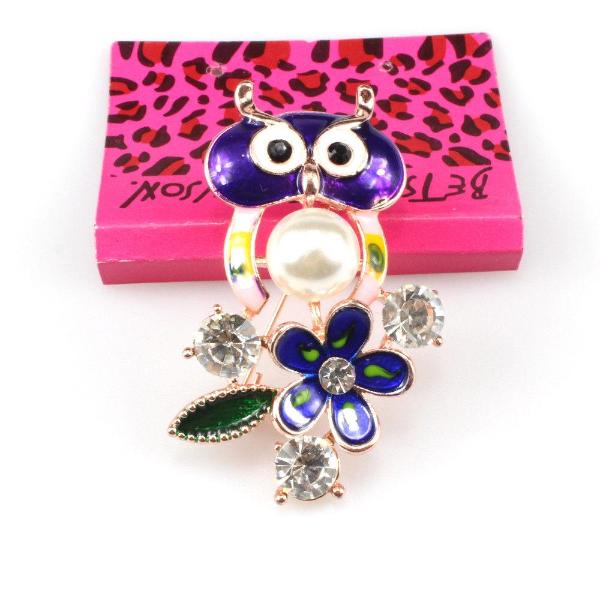 Betsey Johnson Owl Rhinestone Flower Gold Brooch Pin-Brooch-SPARKLE ARMAND