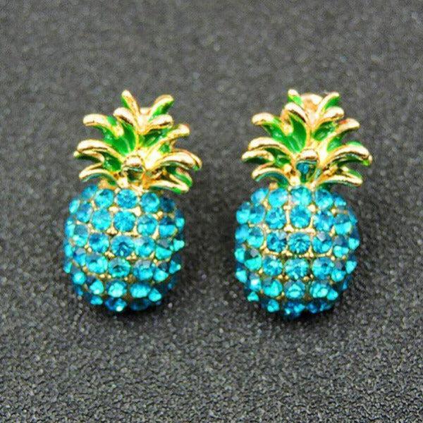 Betsey Johnson Pineapple Blue Crystal Stud Earrings-Earring-SPARKLE ARMAND