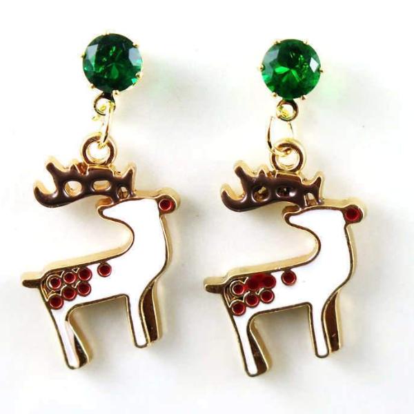 Betsey Johnson Reindeer Enamel Deer Green Rhinestone Stud Earrings