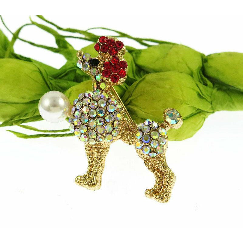 Betsey Johnson Small Poodle Crystal Faux Pearl Brooch-Brooch-SPARKLE ARMAND