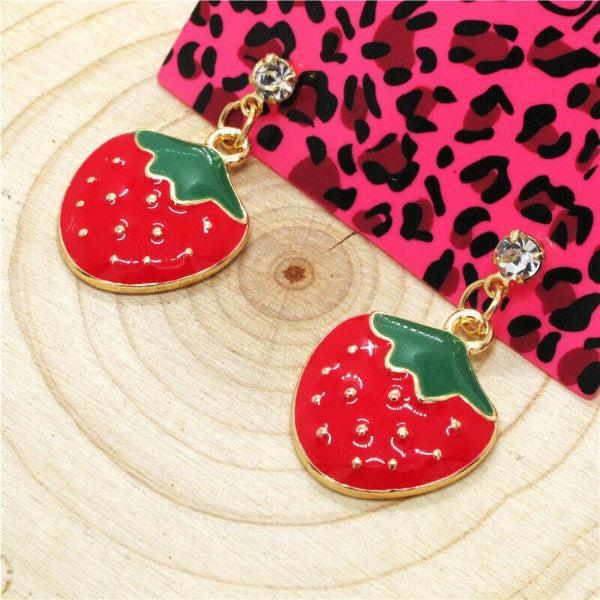 Betsey Johnson Strawberry Rhinestone Earrings-Earring-SPARKLE ARMAND