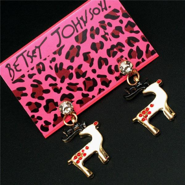 Betsey Johnson White Enamel Deer Red Crystal Earrings