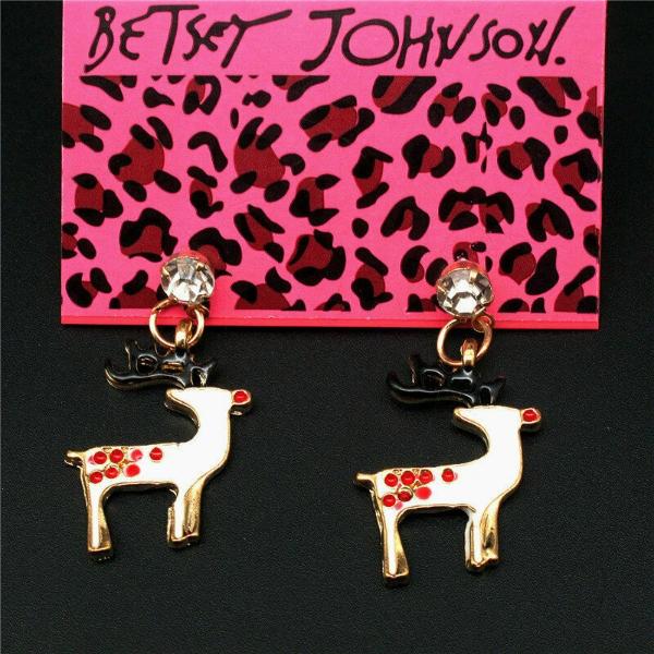 Betsey Johnson White Enamel Deer Red Crystal Earrings