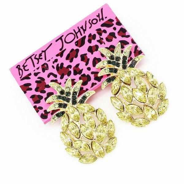 Betsey Johnson Yellow Crystal Pineapple Stud Earrings-Earring-SPARKLE ARMAND