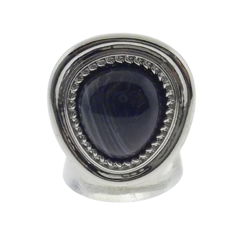 Black Faux Stone Silver Tone Ring Size 10-Ring-SPARKLE ARMAND