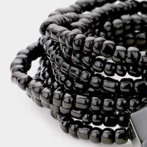 Black Multi Strand Bead Natural Stone Stretch Bracelet