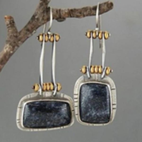 Black Stone Silver Plated Mismatch Dangle Earrings-Earring-SPARKLE ARMAND