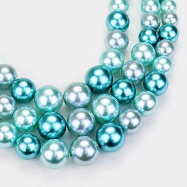 Blue Pearl (faux) Triple Strand Necklace & Earring Set by SP Sophia Collection