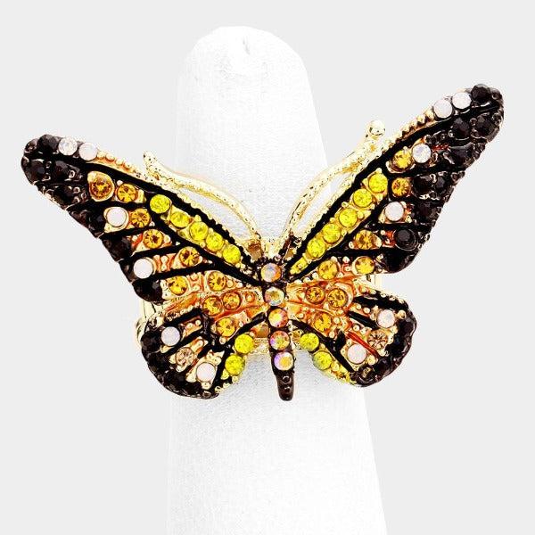 Butterfly Yellow Crystal Pave Stretch Ring-Ring-SPARKLE ARMAND