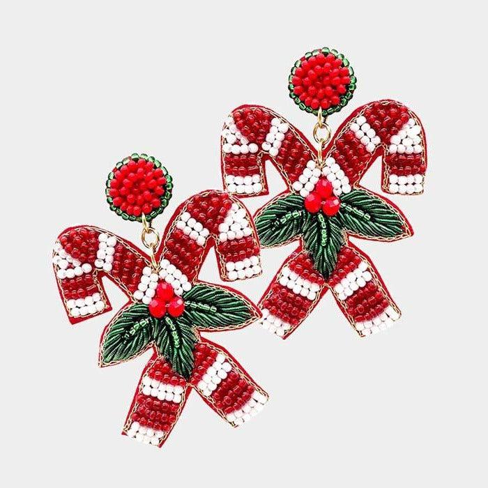 Candy Cane Seed Bead Dangle Earrings Sparkle Armand