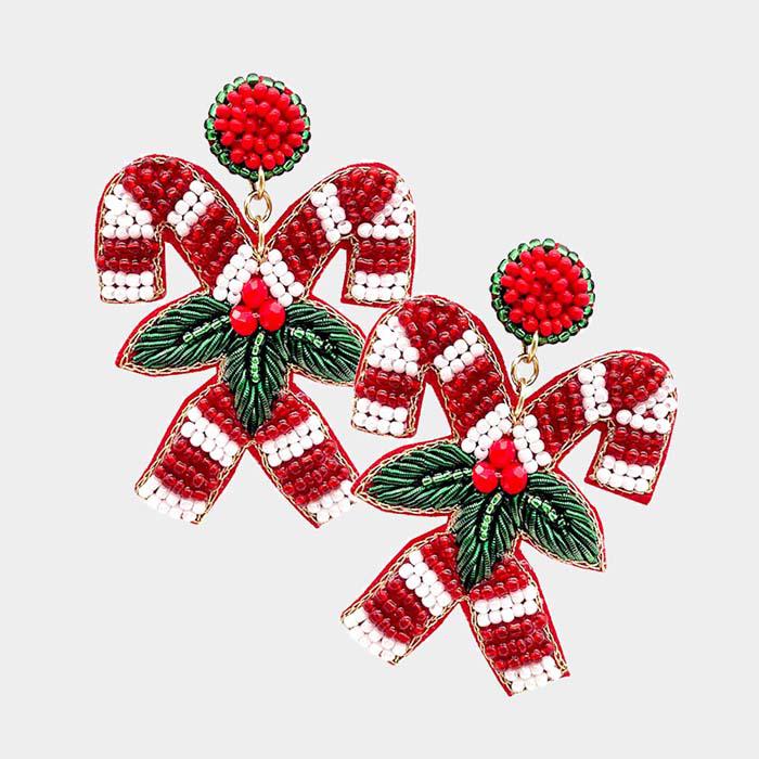 Candy Cane Seed Bead Dangle Earrings Sparkle Armand