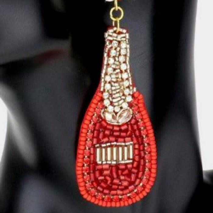 Champagne Bottle Red Seed Bead Earrings