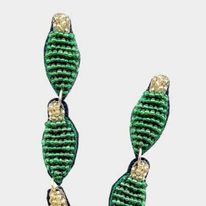 Christmas Green Ornament Bulb Seed Bead Earrings Sparkle Armand