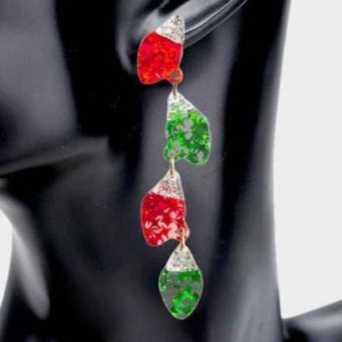 Christmas Ornament Bulb Red Green Resin Dangle Earrings