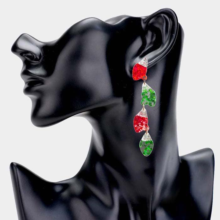 Christmas Ornament Bulb Red Green Resin Dangle Earrings