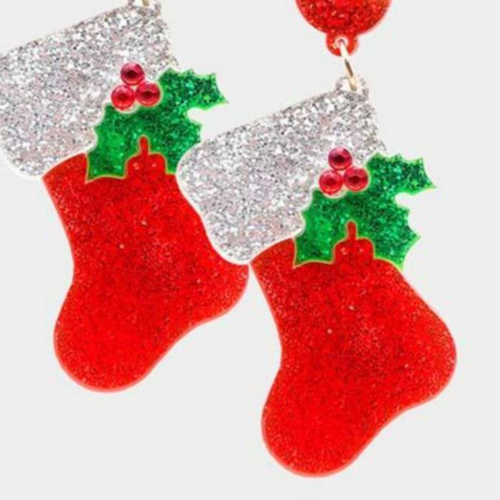 Christmas Stockings Glittered Dangle Earrings Sparkle Armand