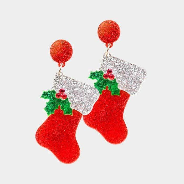 Christmas Stockings Glittered Dangle Earrings Sparkle Armand