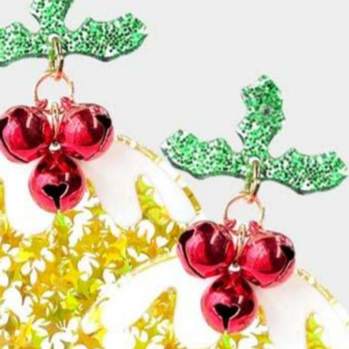 Christmas Tree Gold Ornament Glitter Resin Earrings