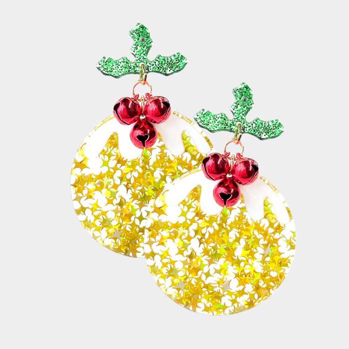 Christmas Tree Gold Ornament Glitter Resin Earrings