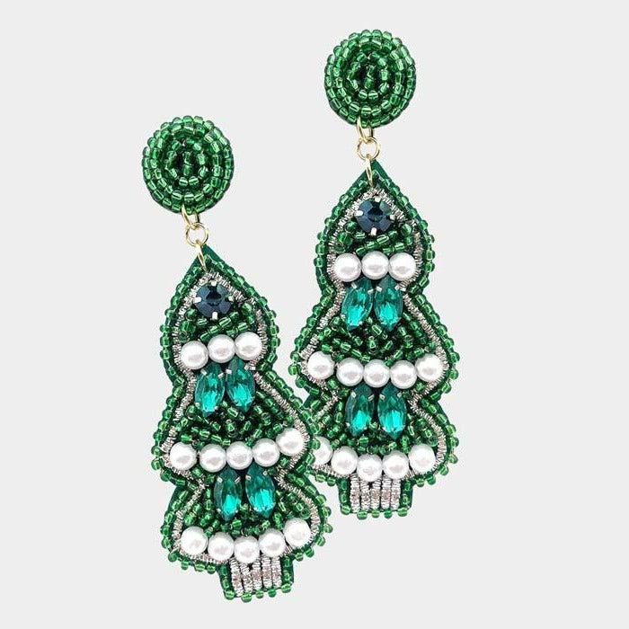 Christmas Tree Pearl Multi Beaded Dangle Earrings Sparkle Armand