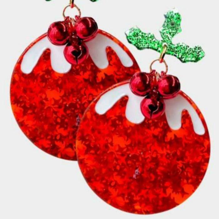  Christmas Tree Red Ornament Glitter Resin Earrings