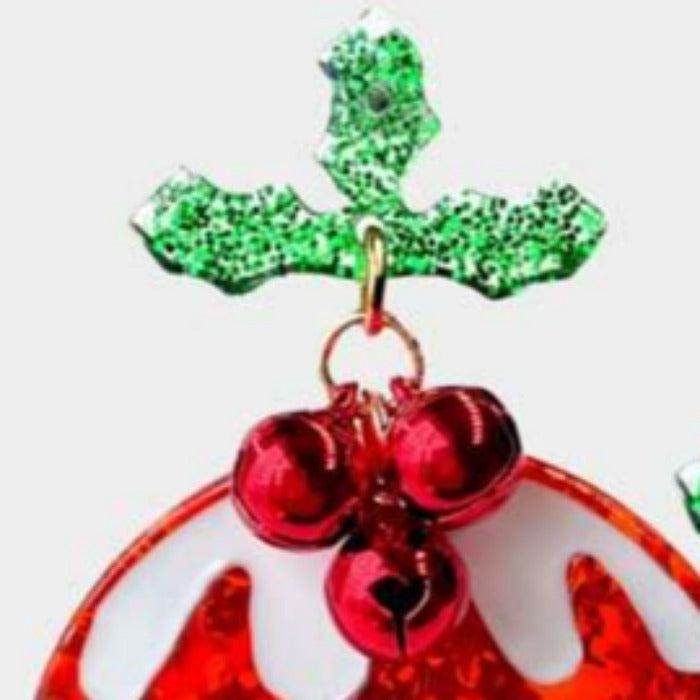  Christmas Tree Red Ornament Glitter Resin Earrings