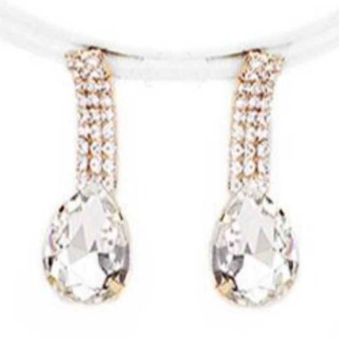 Clear Crystal Teardrop Pageant Necklace Set on Gold