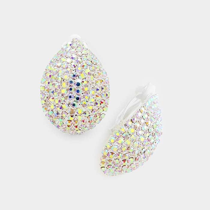 Crystal Abalone Teardrop Dome Clip On Earrings