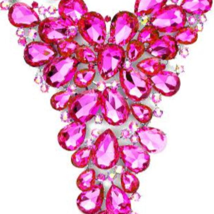 Fuchsia Crystal Teardrop Cluster Vine Evening Necklace Set