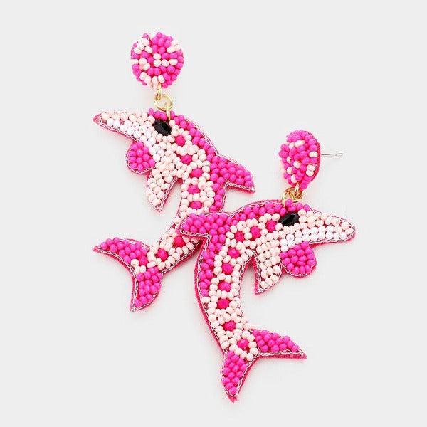 Dolphin Pink Seed Bead Felt Back Earrings-Earring-SPARKLE ARMAND