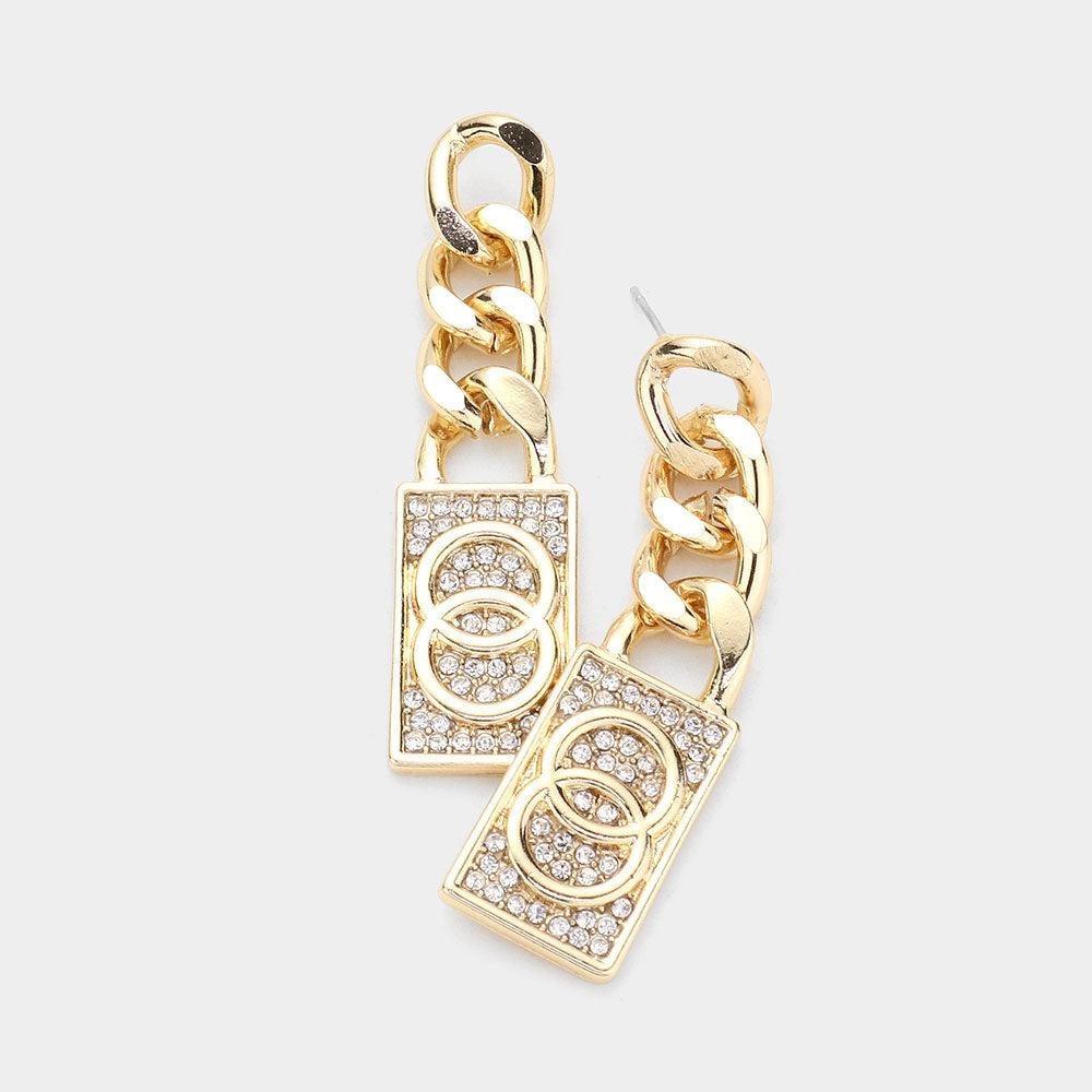 Double Open Circle Metal Chain Rectangle Earrings-Earring-SPARKLE ARMAND