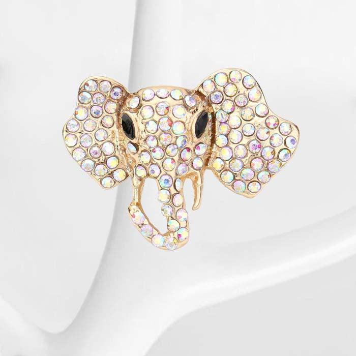 Elephant Abalone Rhinestone Gold Stretch Ring