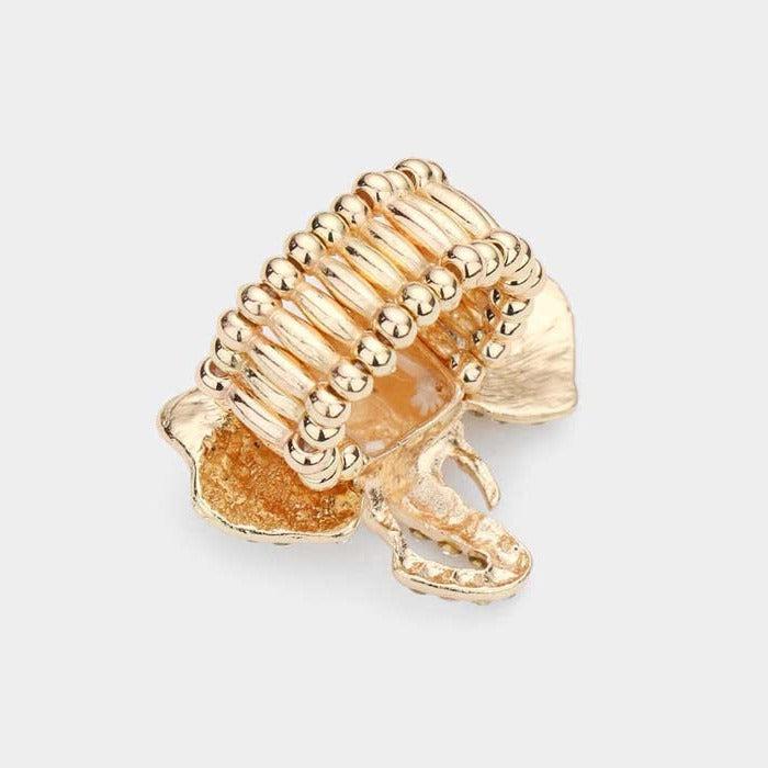 Elephant Abalone Rhinestone Gold Stretch Ring