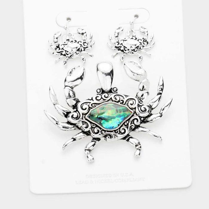 Embossed Metal Abalone Crab Magnetic Pendant Set