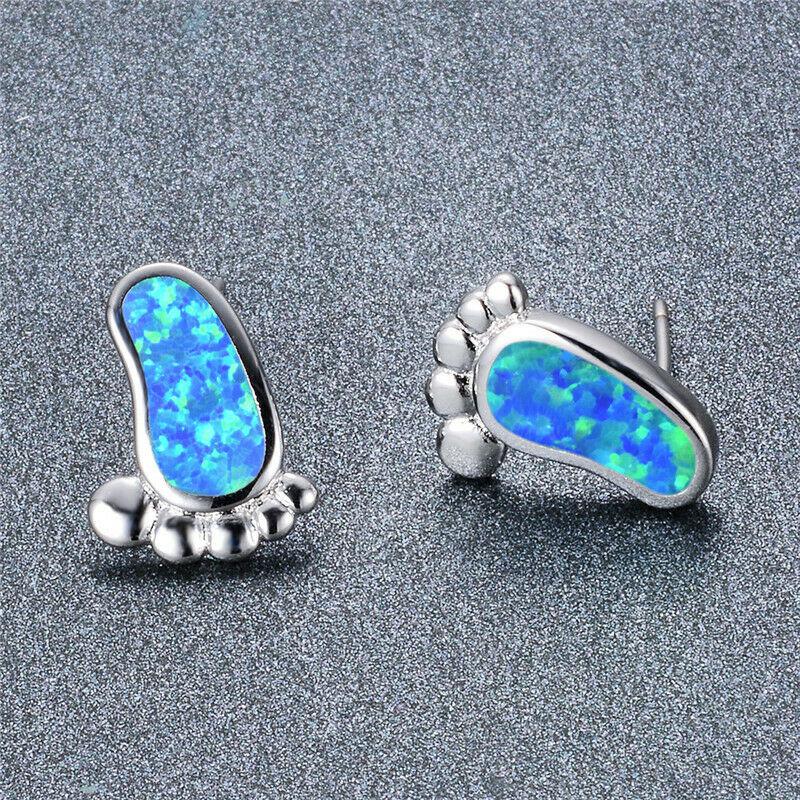 Feet Shaped Opal (faux) Silver Earrings-Earring-SPARKLE ARMAND