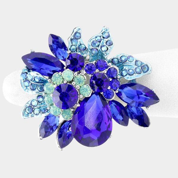 Floral Blue Multi Stone Stretch Ring-Ring-SPARKLE ARMAND