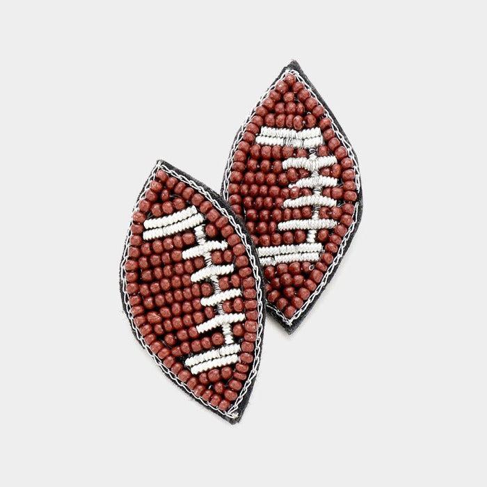 Football Seed Beaded Stud Earrings-Earring-SPARKLE ARMAND