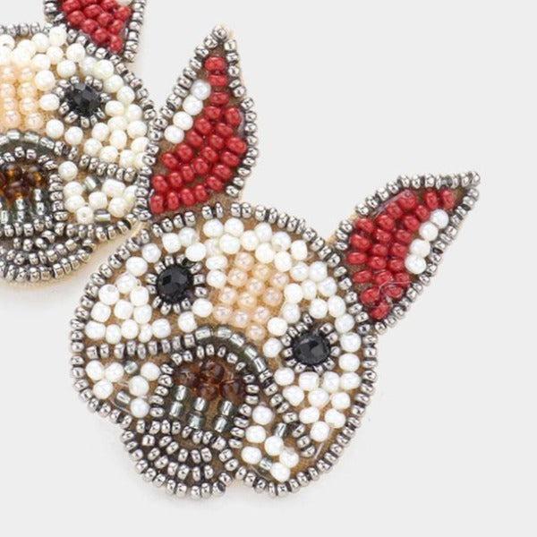 French Bulldog Seed Bead Earrings-Earring-SPARKLE ARMAND