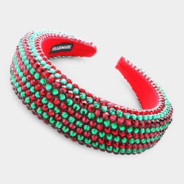 Green Red Faceted Bead Padded Christmas Headband-Hair Accessories-SPARKLE ARMAND