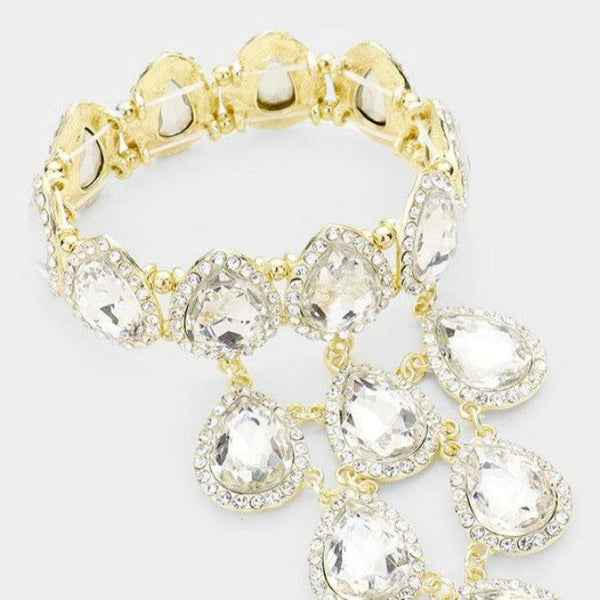 Hand Chain Clear Crystal Rhinestone Pave Evening Bracelet