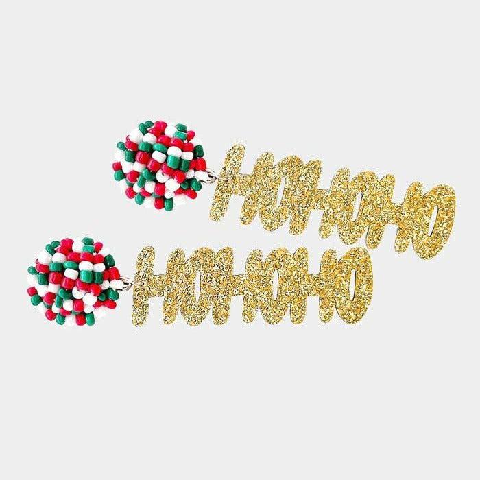 Ho Ho Ho Gold Glitter Dangle Earrings