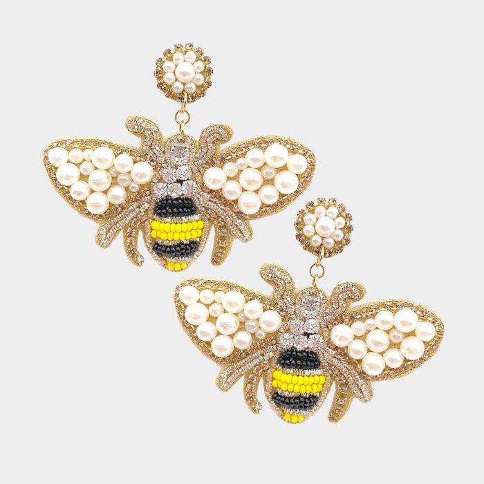 Honey Bee Seed Bead Dangle Earrings by Treasure Jewelry